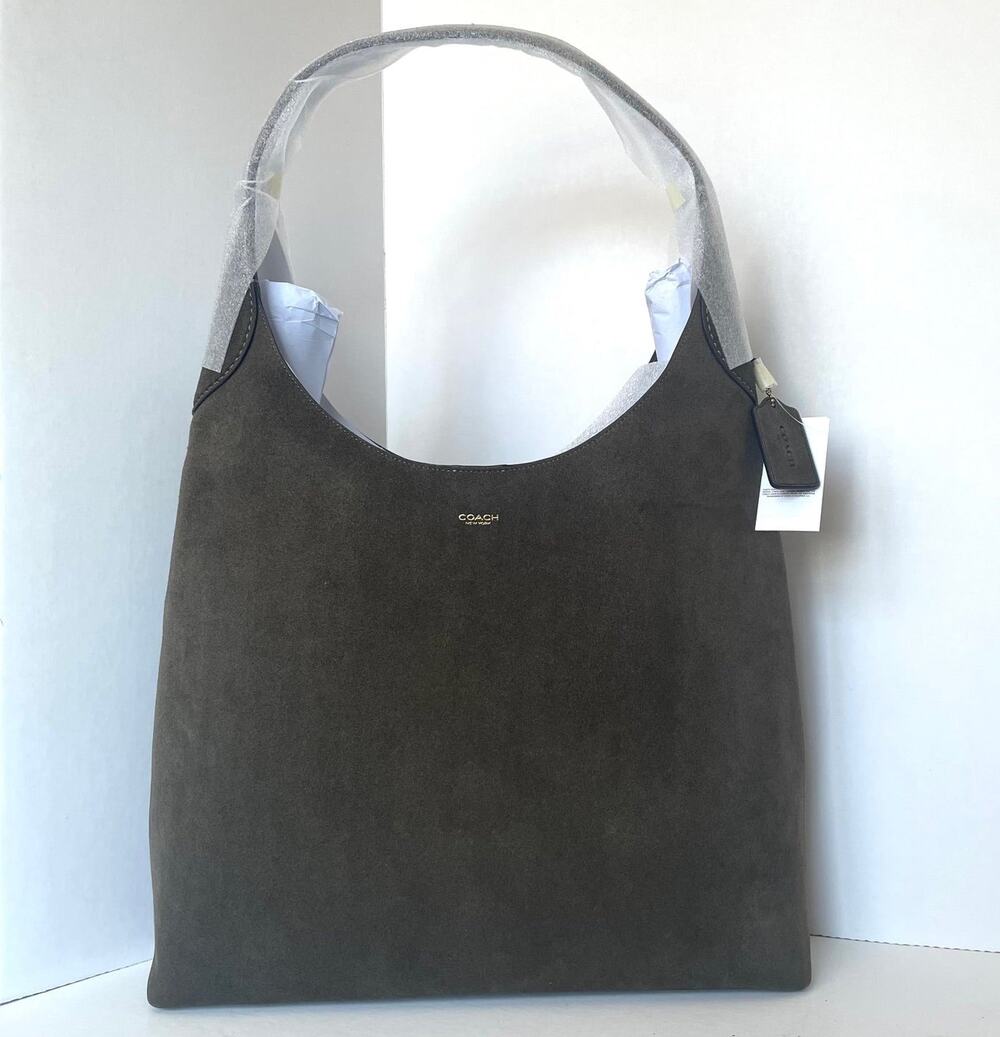 Coach Brooklyn 39 Shoulder Bag Olive Suede Leather Hobo Brass CW636